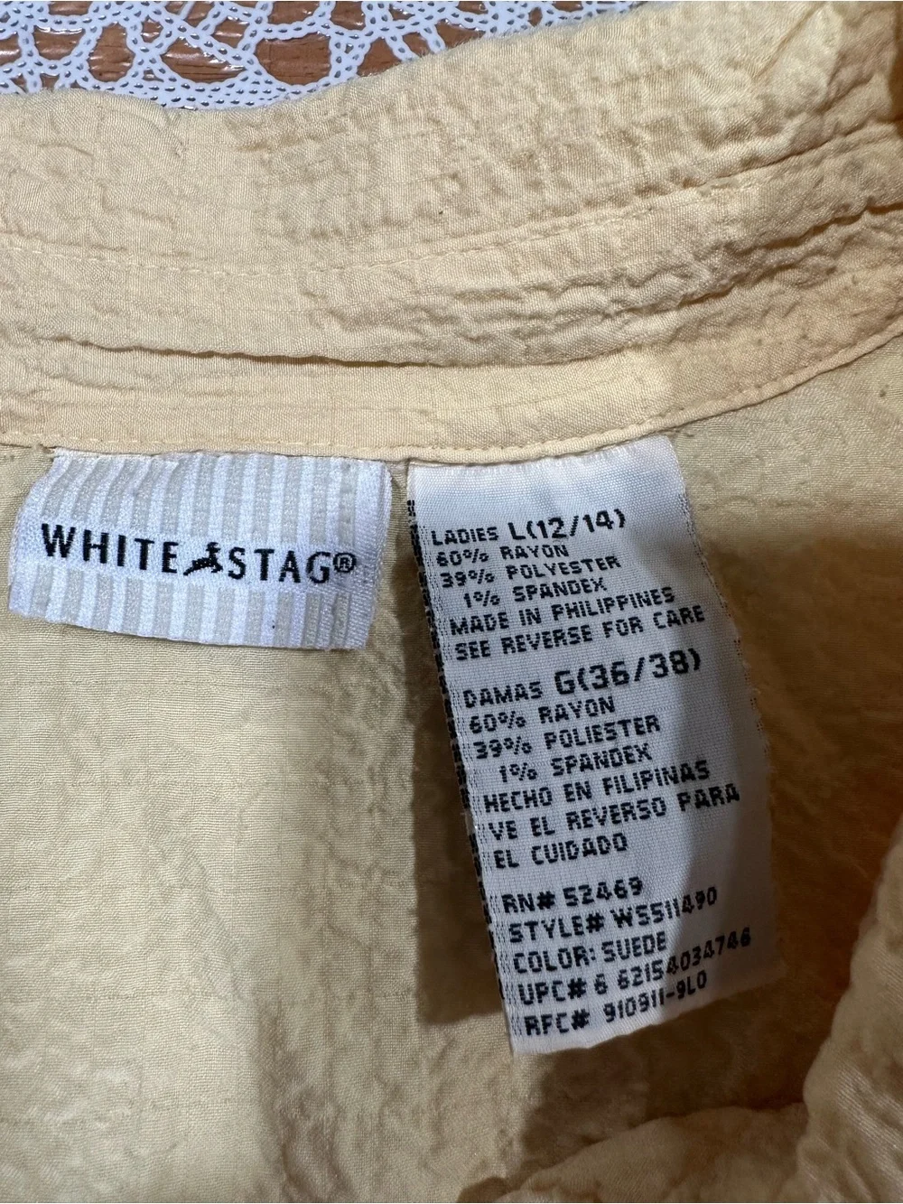 White Stag Butter Yellow Textured Button Front Blouse Women’s Large - Picture 2 of 5